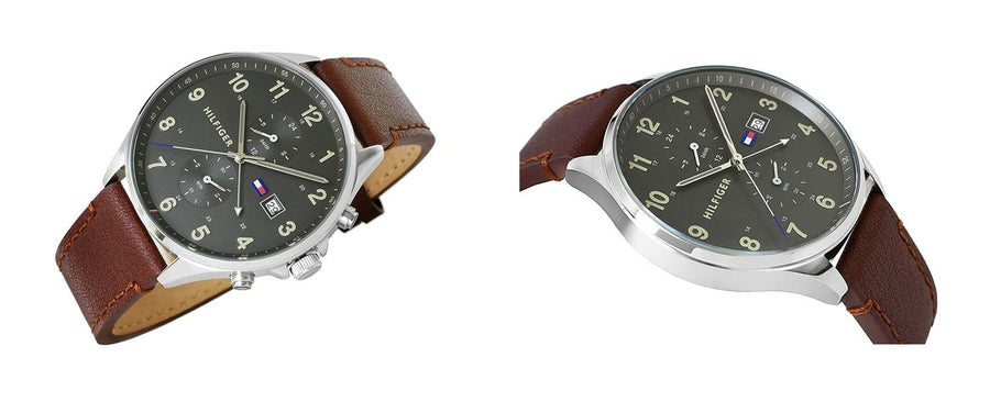 Tommy Hilfiger West Chronograph Grey Dial Brown Leather Strap Watch For Men - 1791710