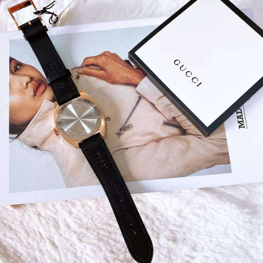 Gucci GG2570 Quartz Black Dial Black Leather Strap Watch For Men - YA142309