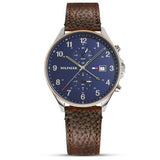 Tommy Hilfiger West Chronograph Blue Dial Brown Leather Strap Watch For Men - 1791712