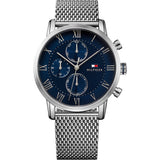 Tommy Hilfiger Oliver Quartz Blue Dial Silver Mesh Bracelet Watch for Men - 1791302