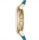 Marc Jacobs Roxy Champagne Dial Turquoise Leather Strap Watch for Women - MJ1633