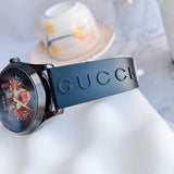 Gucci G Timeless Cat Motif Black Dial Black Leather Strap Unisex Watch - YA1264021