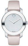 Movado Bold Glitter Silver Dial Pink Leather Strap Watch For Women - 3600522