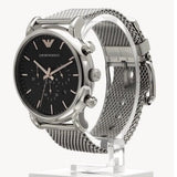 Emporio Armani Luigi Chronograph Quartz Black Dial Silver Mesh Bracelet Watch For Men - AR11429