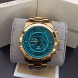 Michael Kors Runway Stop Hunger Blue Dial Gold Steel Strap Watch for Men - MK8315