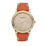 Burberry The City Gold Dial Orange Leather Strap Watch for Women - BU9016