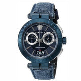 Versace Aion Chronograph Blue Dial Blue Leather Strap Watch for Men - VBR070017