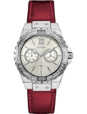 Guess Limelight Quartz Diamonds White Dial Red Leather Strap Watch For Women - W0775L11