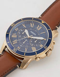 Fossil Grant Sport Chronograph Blue Dial Brown Leather Strap Watch for Men - FS5268