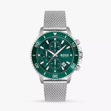 Hugo Boss Admiral Green Dial Silver Mesh Bracelet Watch for Men - 1513905