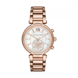 Michael Kors Sawyer Mother of Pearl White Dial Rose Gold Steel Strap Watch for Women - MK6282