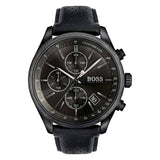 Hugo Boss Grand Prix Black Dial Black Leather Strap Watch for Men - 1513474