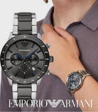 Emporio Armani Chronograph Grey Dial Two Tone Steel Strap Watch For Men - AR11391