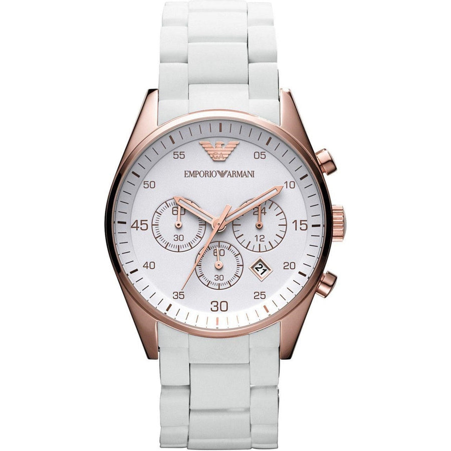 Emporio Armani Sportivo Chronograph White Dial White Rubber Strap Watch For Men - AR5919