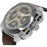 Diesel BAMF Chronograph Beige Dial Brown Leather Strap Watch For Men - DZ7343