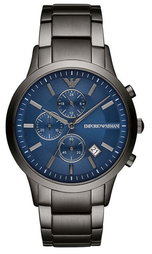 Emporio Armani Renato Chronograph Blue Dial Grey Steel Strap Watch For Men - A11215