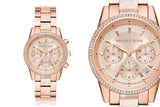 Michael Kors Ritz Chronograph Rose Gold Dial Rose Gold Steel Strap Watch For Women - MK6598