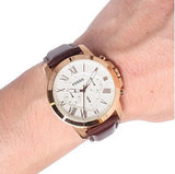 Fossil Grant Chronograph White Dial Brown Leather Strap Watch for Men - FS4991