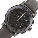 Burberry The City Chronograph Ion Plated Grey Dial Grey Leather Strap Watch for Men - BU9384