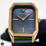 Emporio Armani Gioia Analog Black Mother of Pearl Dial Green Leather Strap Watch For Women - AR11149