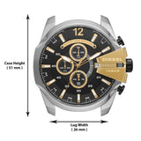 Diesel Mega Chief Chronograph Black Dial Two Tone Steel Strap Watch For Men - DZ4581