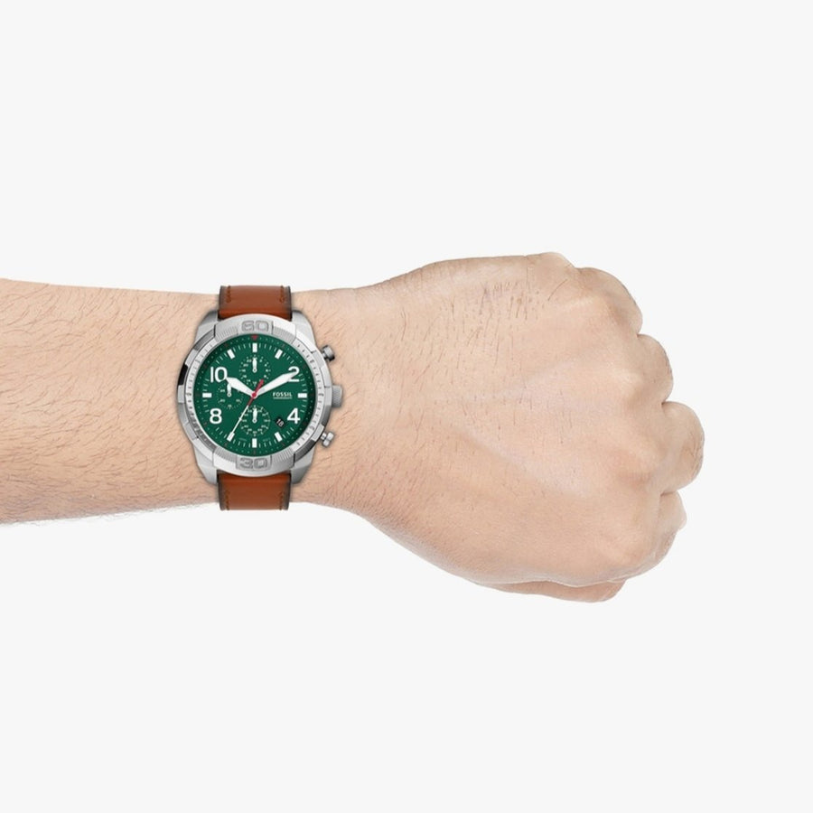 Fossil Bronson Chronograph Green Dial Brown Leather Strap Watch for Men - FS5738