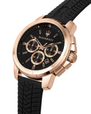 Maserati Successo 44mm Black Rose Gold Dial Black Rubber Strap Watch For Men - R8871621012