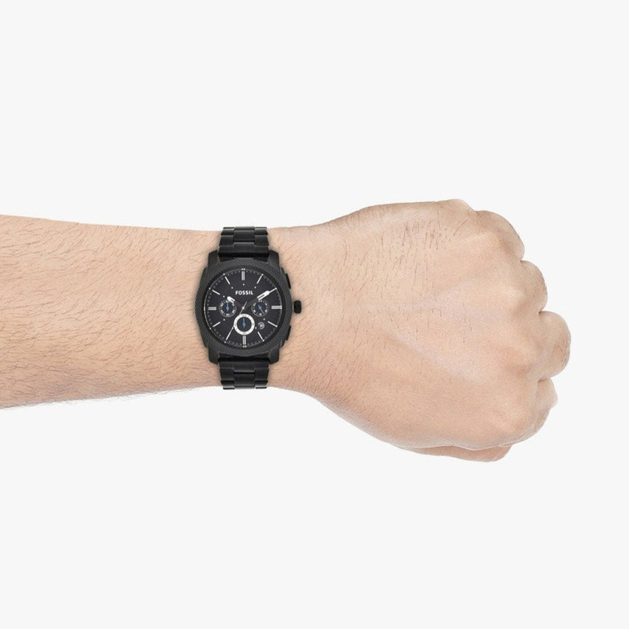 Fossil Machine Chronograph Black Dial Black Steel Strap Watch for Men - FS4552
