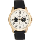 Fossil Grant Chronograph White Dial Black Leather Strap Watch for Men - FS5272