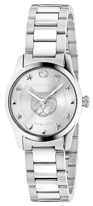 Gucci G Timeless Quartz Silver Dial Silver Steel Strap Watch For Women - YA126595