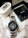 Hugo Boss Supernova Chronograph Black Dial Silver Steel Strap Watch for Men - 1513359