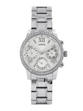 Guess Mini Sunrise Chronograph Quartz Silver Dial Silver Steel Strap Watch For Women - W0623L1