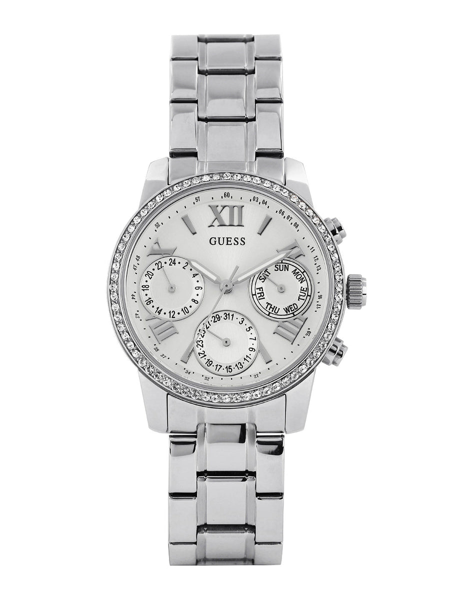 Guess Mini Sunrise Chronograph Quartz Silver Dial Silver Steel Strap Watch For Women - W0623L1