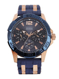 Guess Oasis Blue Dial Blue & Rose Gold Stainless Steel Strap Watch For Men - W0366G4