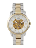 Fossil Grant Automatic Skeleton White Dial Two Tone Steel Strap Watch for Men - ME3112