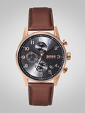 Hugo Boss Navigator Grey Dial Brown Leather Strap Watch for Men - 1513496