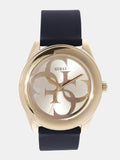 Guess G Twist Gold Dial Black Leather Strap Watch for Women - W0911L3