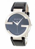 Gucci Interlocking G Iconic Black Dial Black Leather Strap Watch For Men - YA133205