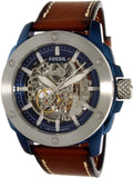 Fossil Modern Machine Automatic Skeleton Silver Dial Brown Leather Strap Watch for Men - ME3135