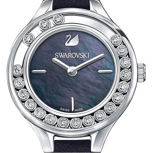 Swarovski Lovely Crystals Mother of Pearl Black Dial Black Leather Strap Watch for Women - 5242898