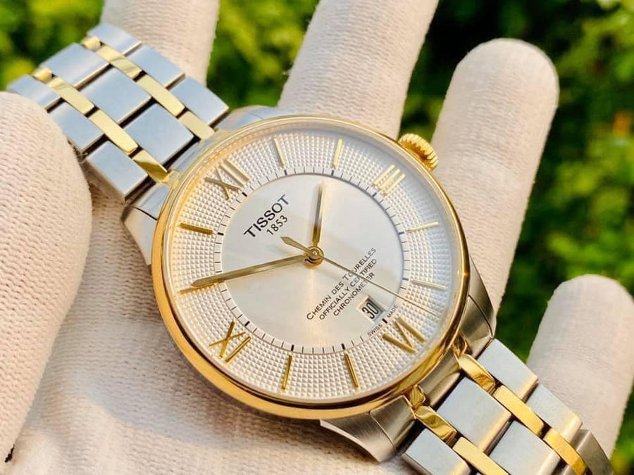 Tissot Chemin Des Tourelles Powermatic 80 Cosc Silver Dial Two Tone Steel Strap Watch For Men - T099.408.22.038.00