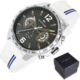 Tommy Hilfiger Multifunction Black Dial White Rubber Strap Watch for Men - 1791475