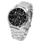 Tommy Hilfiger Henry Chronograph Black Dial Silver Steel Strap Watch For Men - 1710477