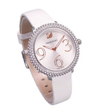 Swarovski Crystal Frost Silver Dial White Leather Strap Watch for Women - 5484070