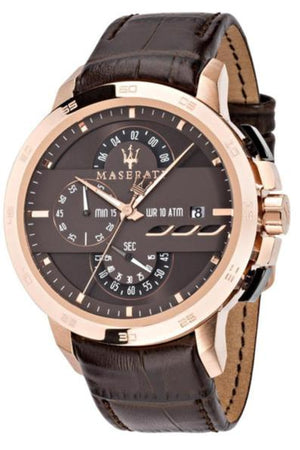 Maserati Ingegno Chronograph Brown Dial Brown Leather Strap Watch For Men - R8871619001