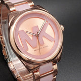 Michael Kors Janelle Three Hand Rose Gold Dial Two Tone Steel Strap Watch For Women - MK7135