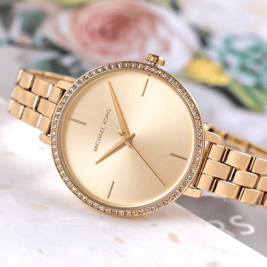 Michael Kors Charley Three-Hand Quartz Gold Dial Gold Steel Strap Watch for Women - MK4399