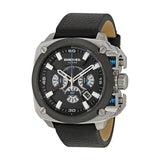 Diesel BAMF Chronograph Black Dial Black Leather Strap Watch For Men - DZ7345