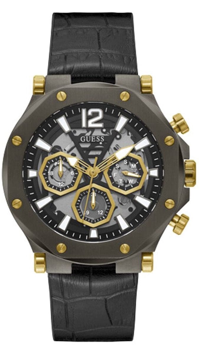 Guess Edge Chronograph Black Dial Black Leather Strap Watch For Men - GW0492G1