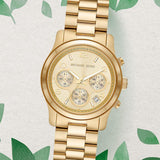 Michael Kors Runway Chronograph Gold Dial Gold Steel Strap Watch For Women - MK7323